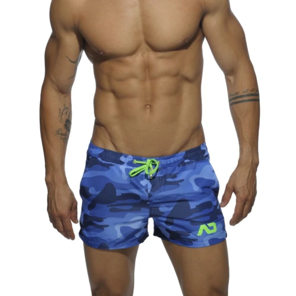 ADDICTED ADS096 Blue Camo Swim Shorts Neon Drawstring Lined Pride AD Mens M/32
